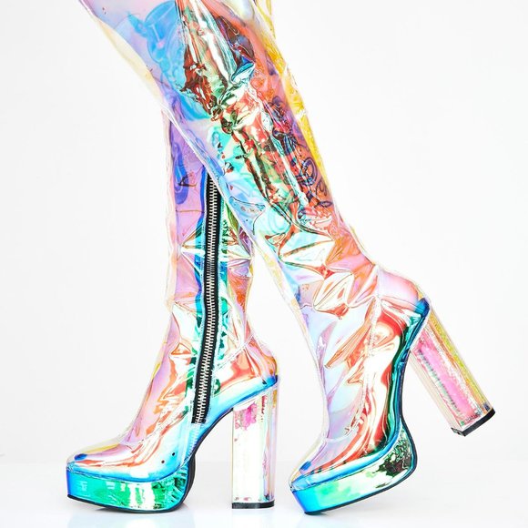 holographic thigh high boots